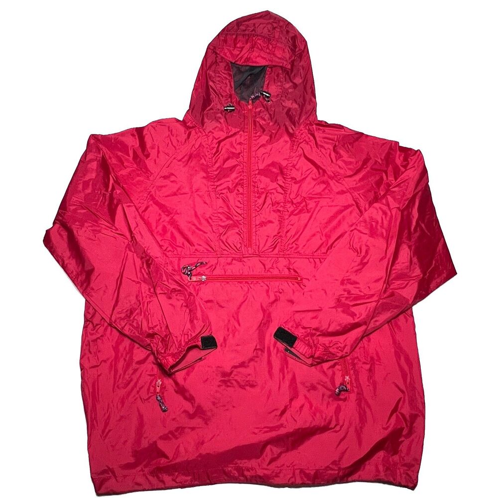 REI Jacket Mens XL  Red Waterproof Hooded Windbreaker Full Zip Shell Vintage
